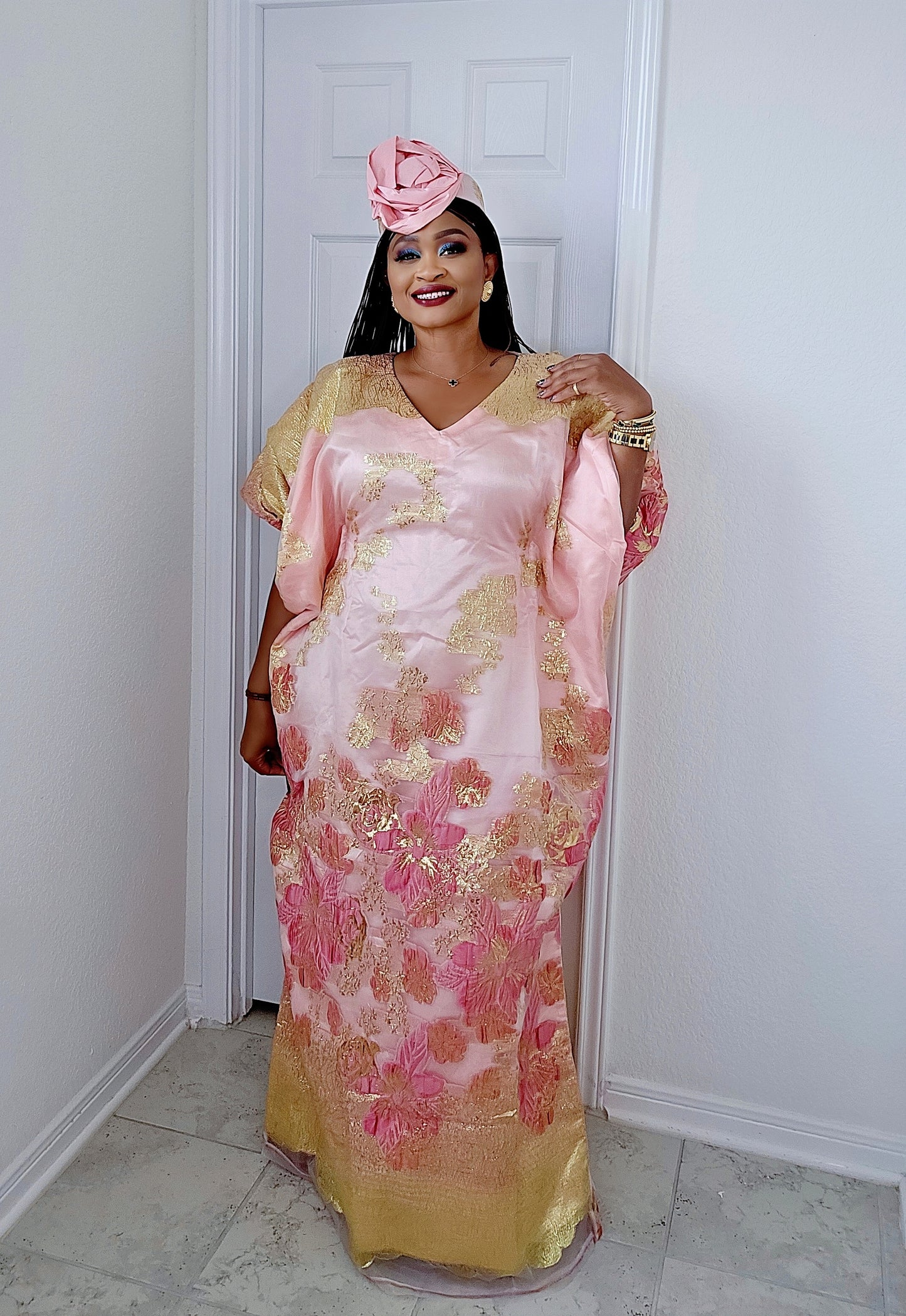 Rich Aunty Luxe Sheer Bubu Dress with Matching Hat
