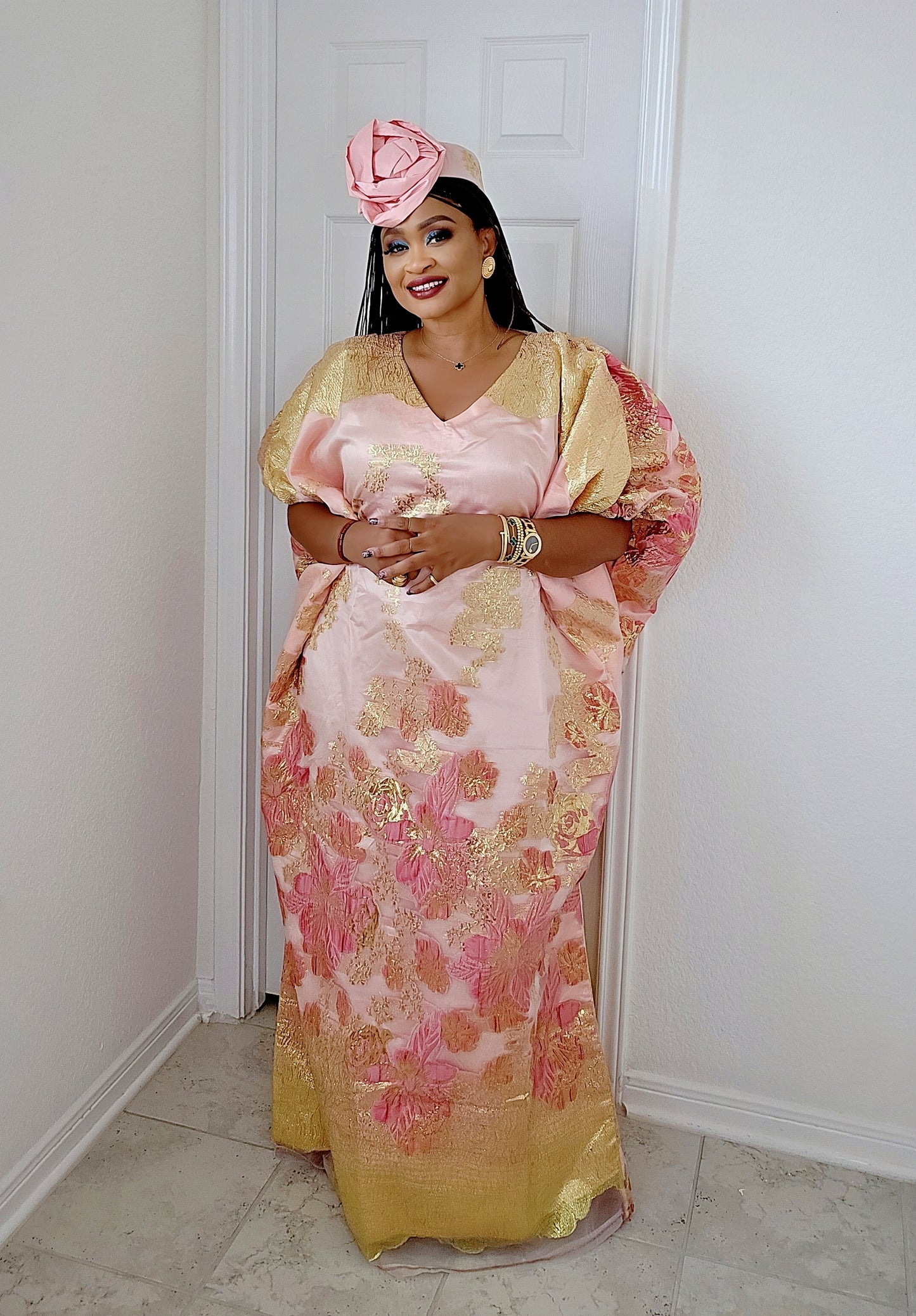 Rich Aunty Luxe Sheer Bubu Dress with Matching Hat