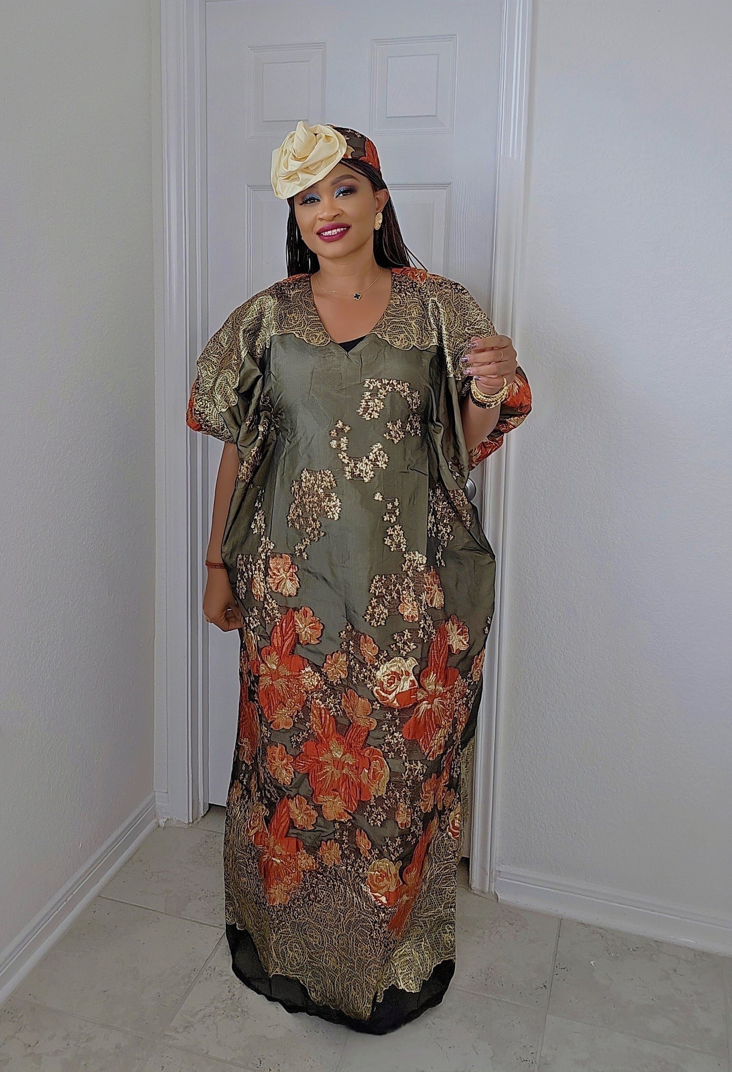 Rich Aunty Luxe Sheer Bubu Dress with Matching Hat