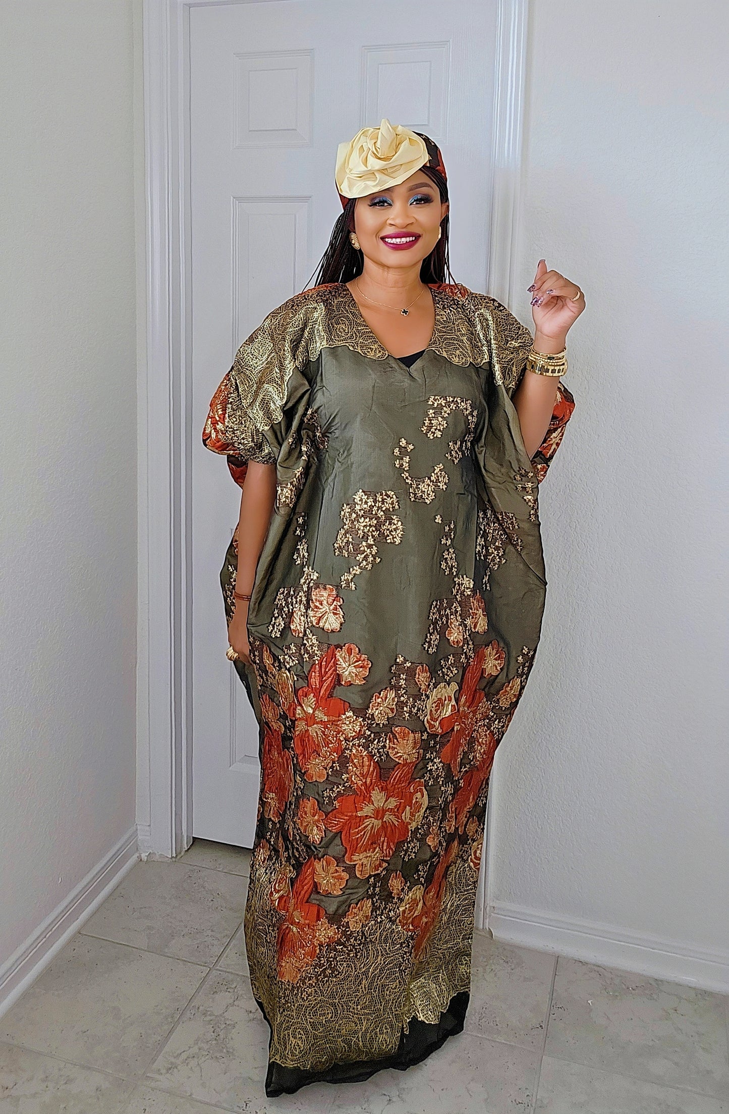 Rich Aunty Luxe Sheer Bubu Dress with Matching Hat