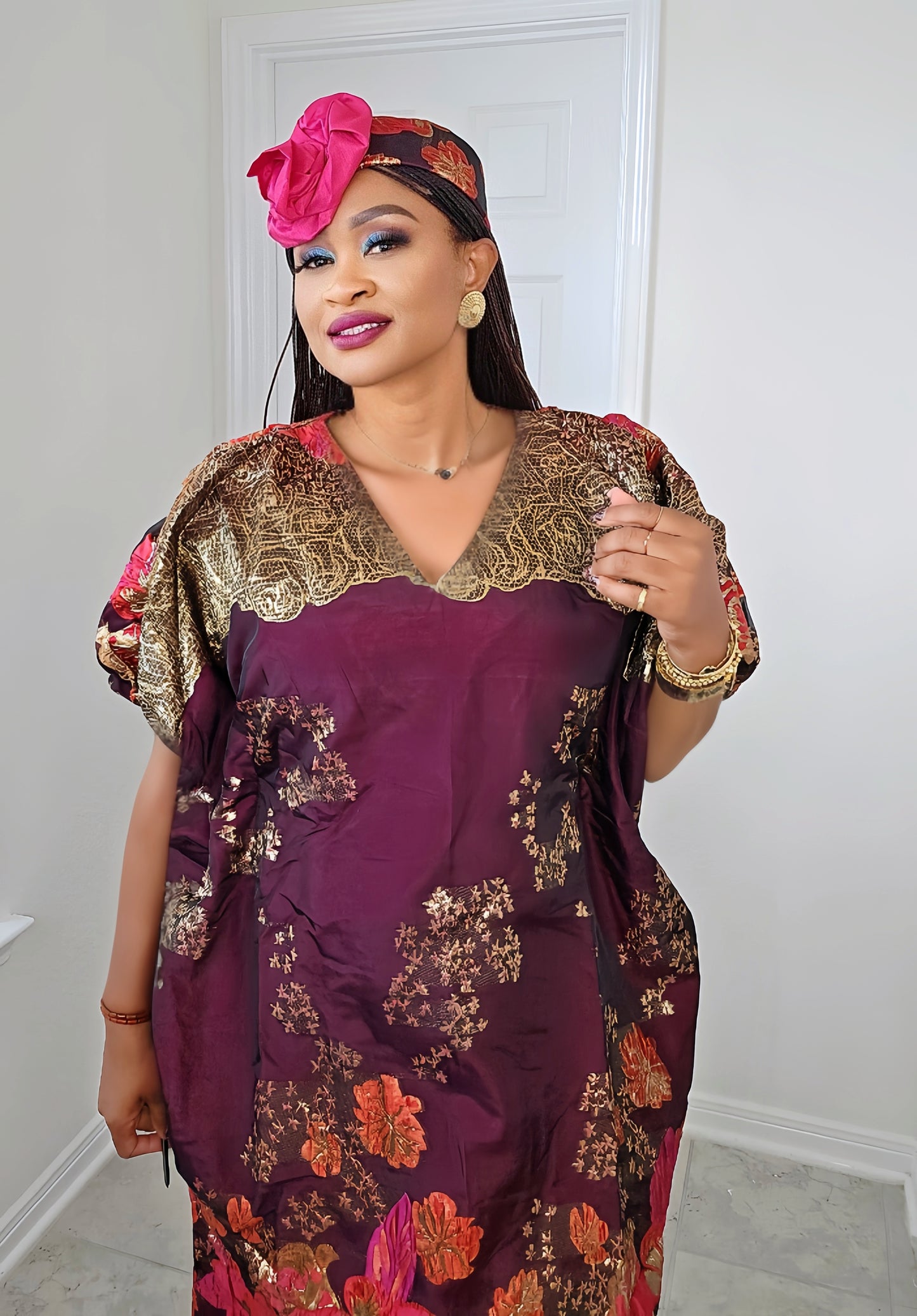 Rich Aunty Luxe Sheer Bubu Dress with Matching Hat