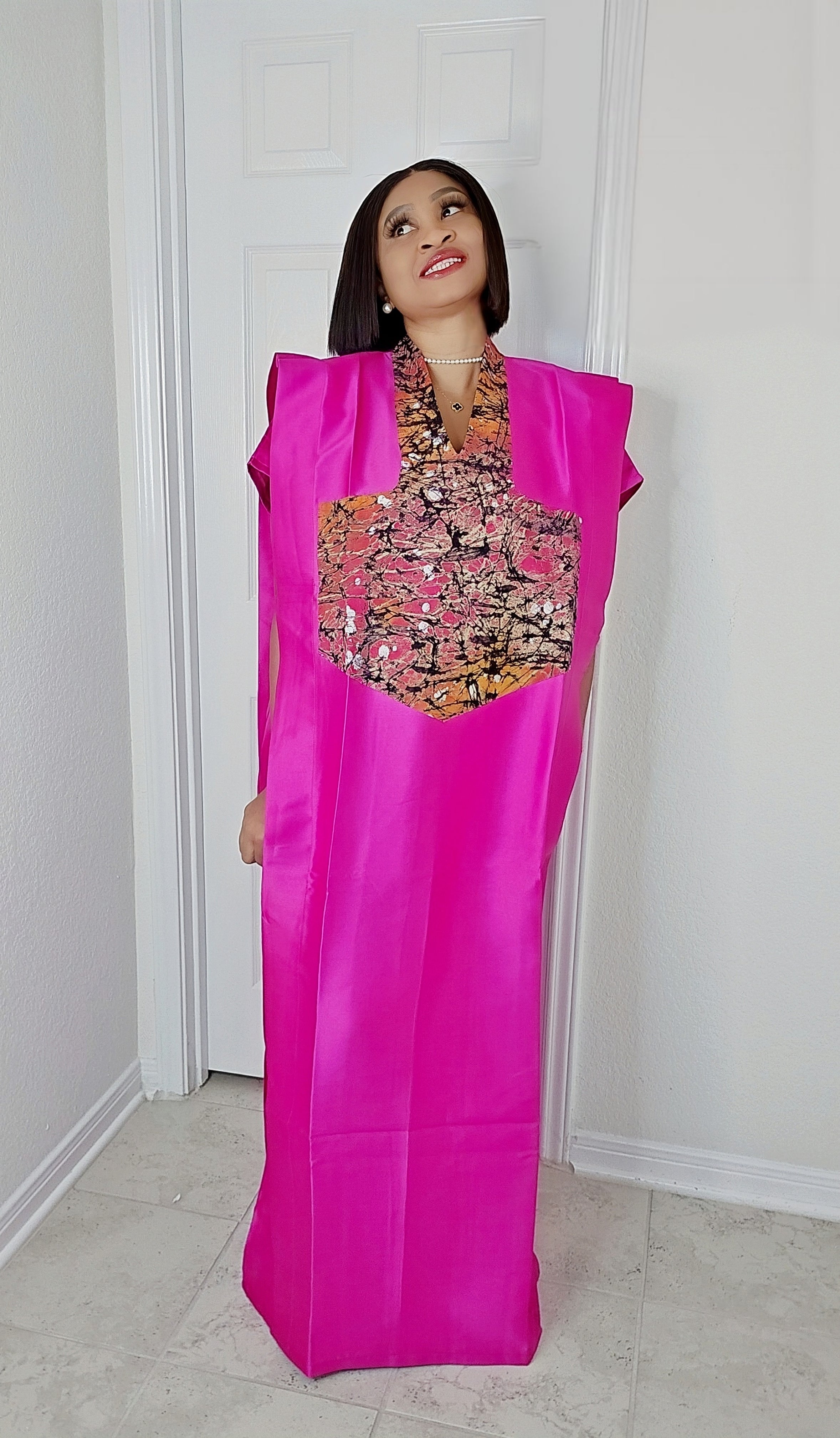 GINA Mikado Silk Rich Aunty Bubu dress with Front Patch