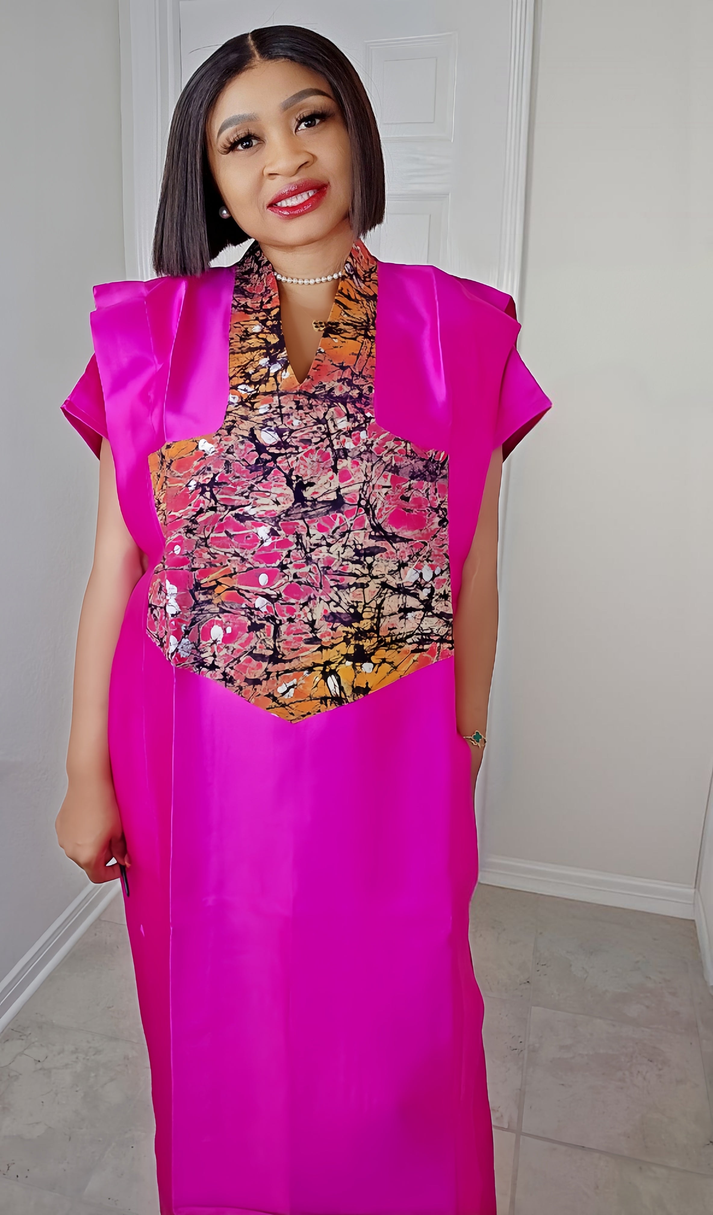 GINA Mikado Silk Rich Aunty Bubu dress with Front Patch