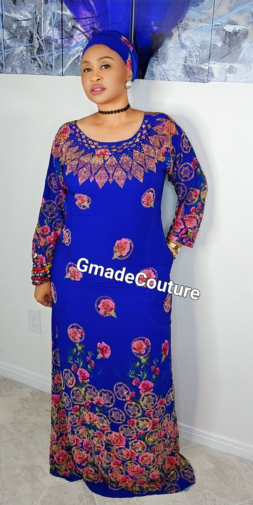 Tiwa Million stones kaftan with Blinged sleeve