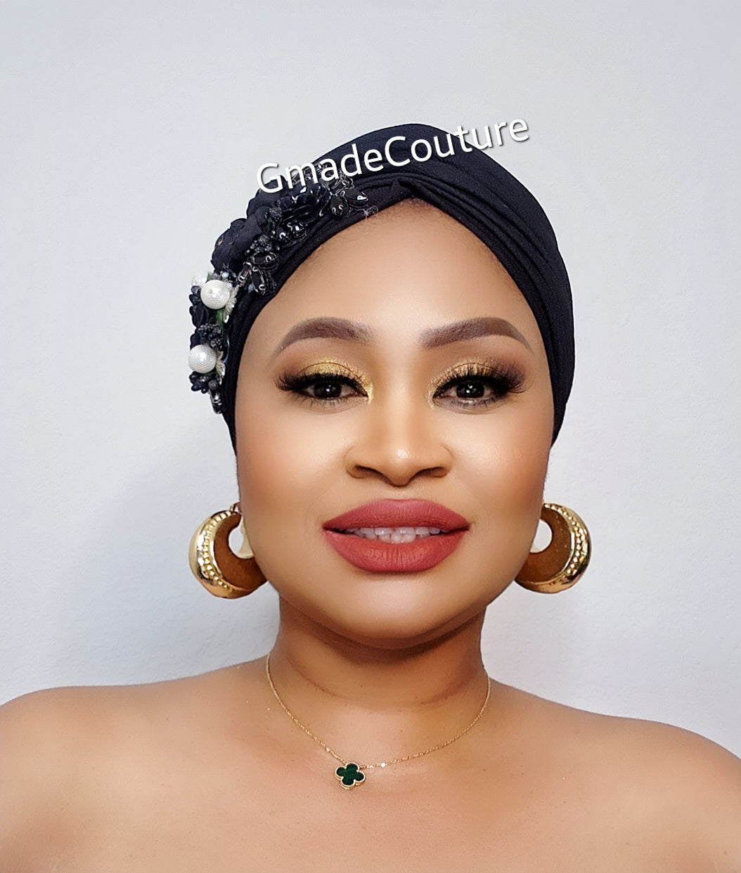 READY TO WEAR TURBAN CAP WITH SIDE UP-DO EMBELLISHMENTS