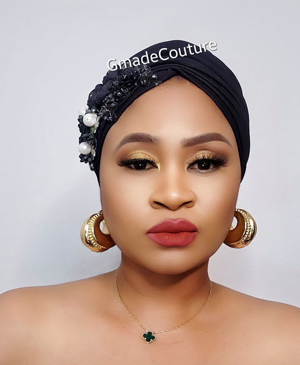 READY TO WEAR TURBAN CAP WITH SIDE UP-DO EMBELLISHMENTS