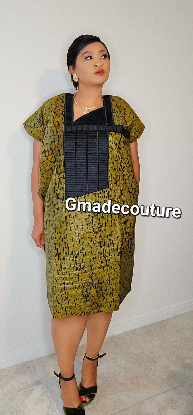 Ihmade Ankara with Embroidery Print Dress with side hidden pockets