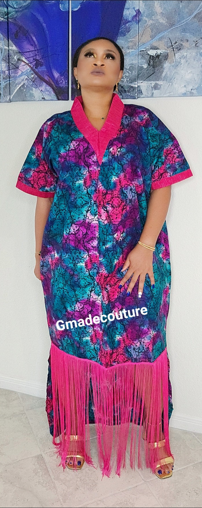 Esosa Luxury Ankara Bubu Dress with Fringe- D