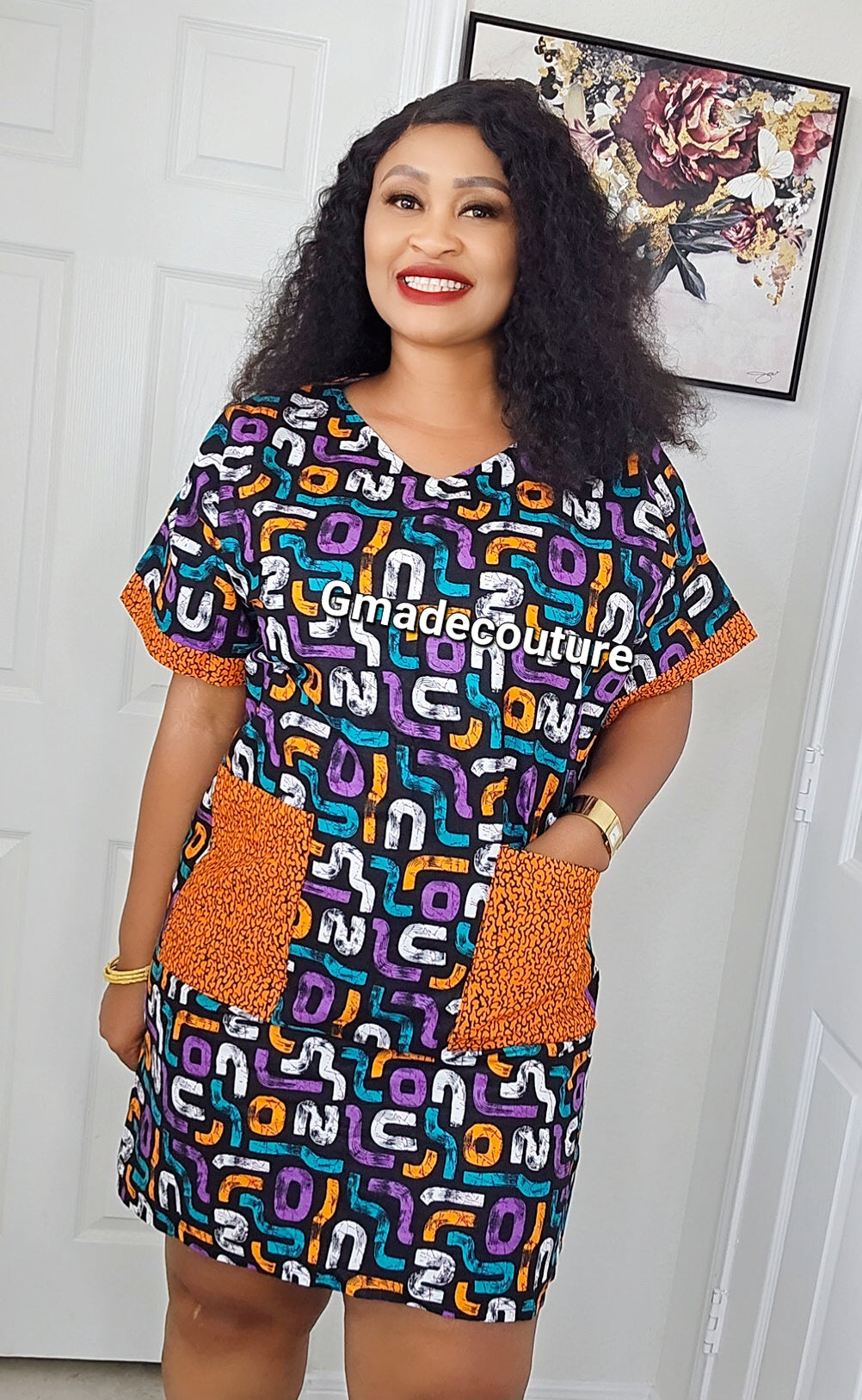 Tee Premium Ankara print patch Dress with Gorgeous Front Pockets-1