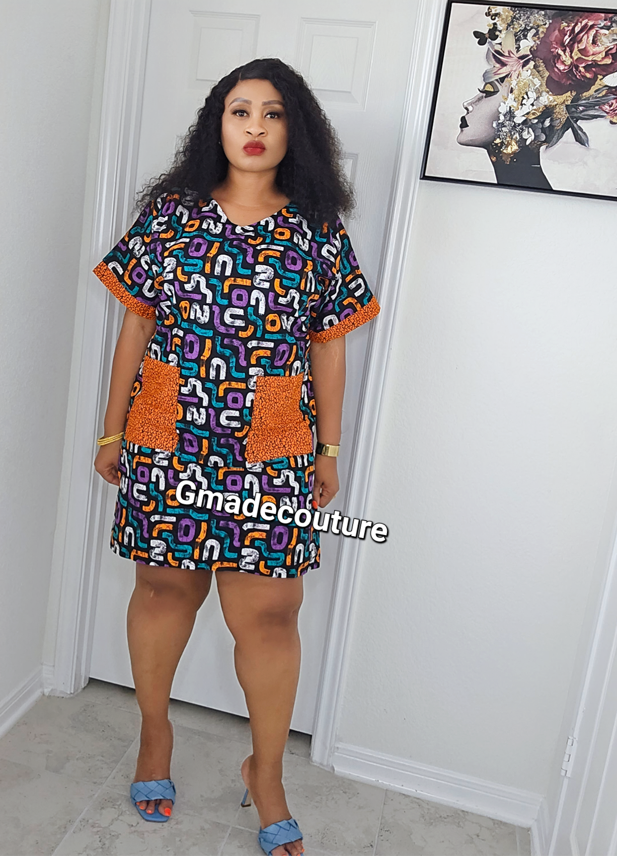 Tee Premium Ankara print patch Dress with Gorgeous Front Pockets-1