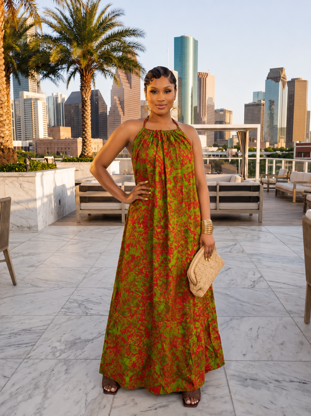Adire Heiress Open-Back Maxi Dress