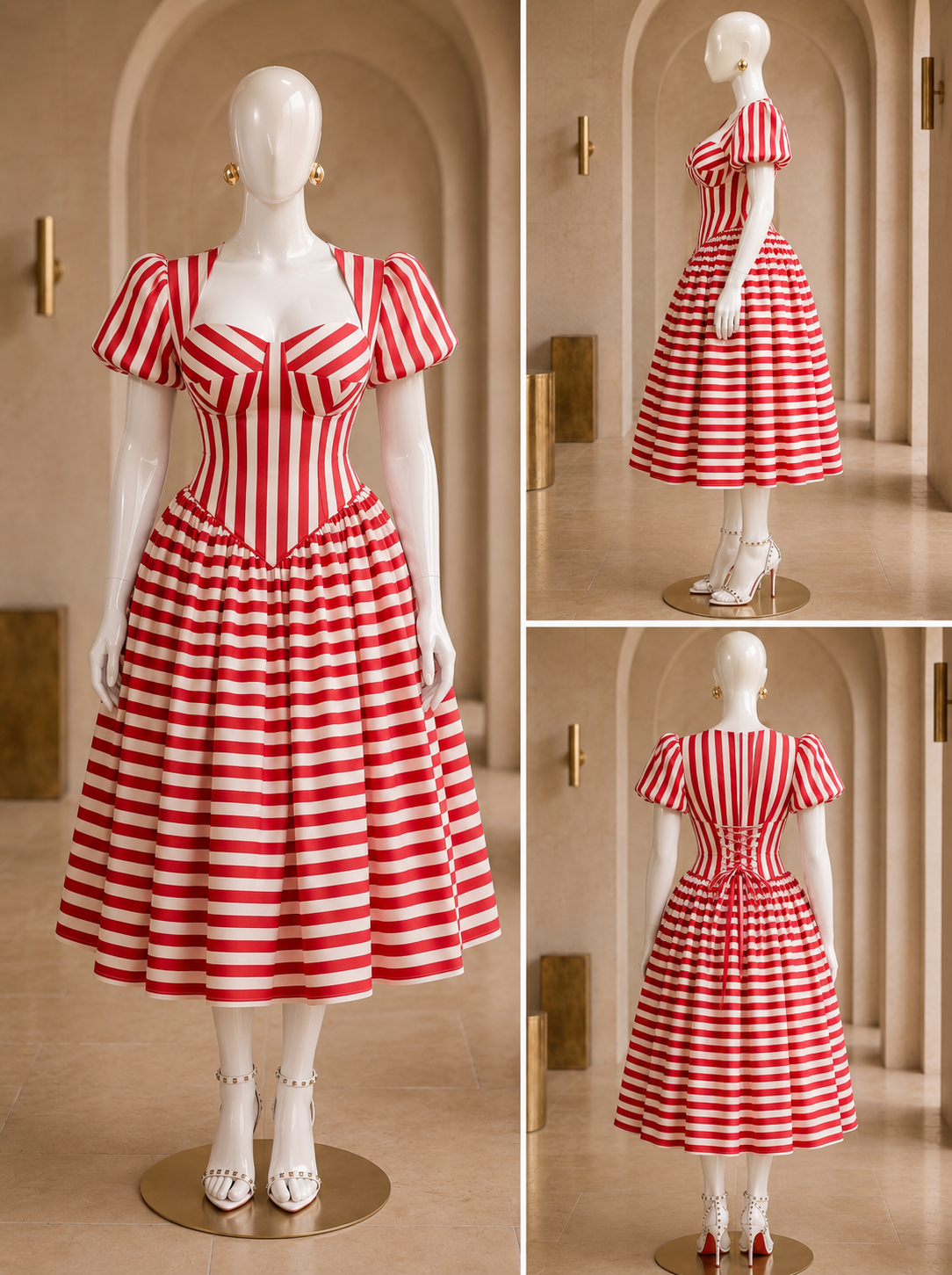 The Amour Striped Corset Midi Dress