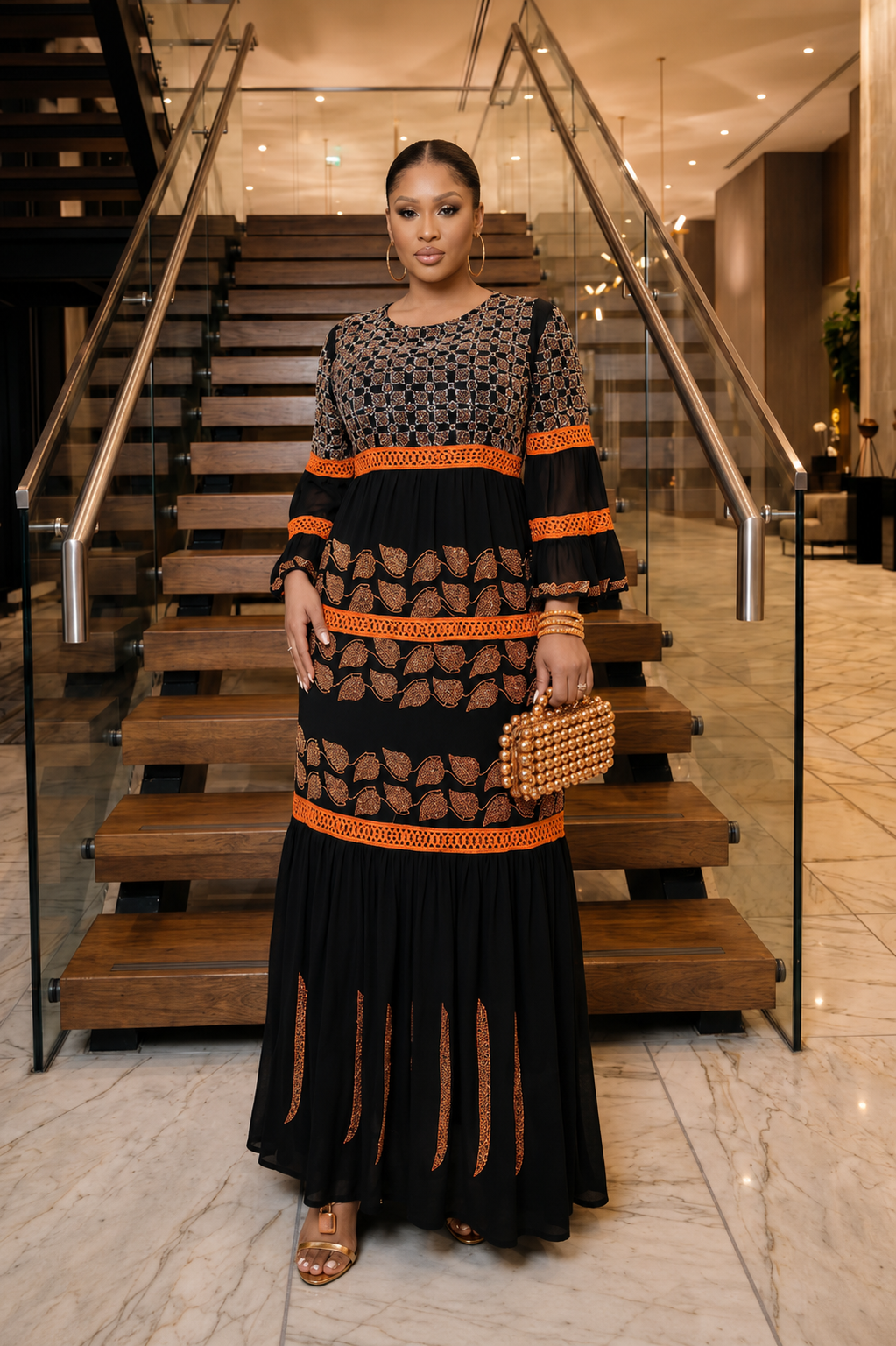 Imade Maxi Million stones kaftan with flare sleeve- 2