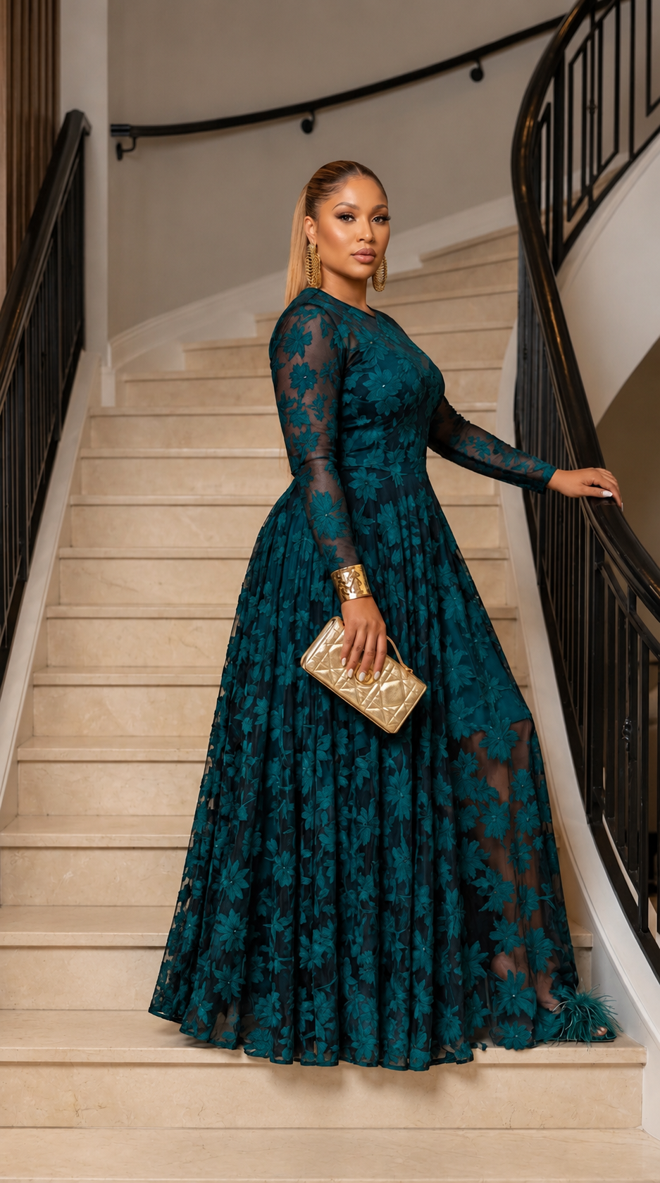 THE EMERALD VEIL Illusion Mesh Gown