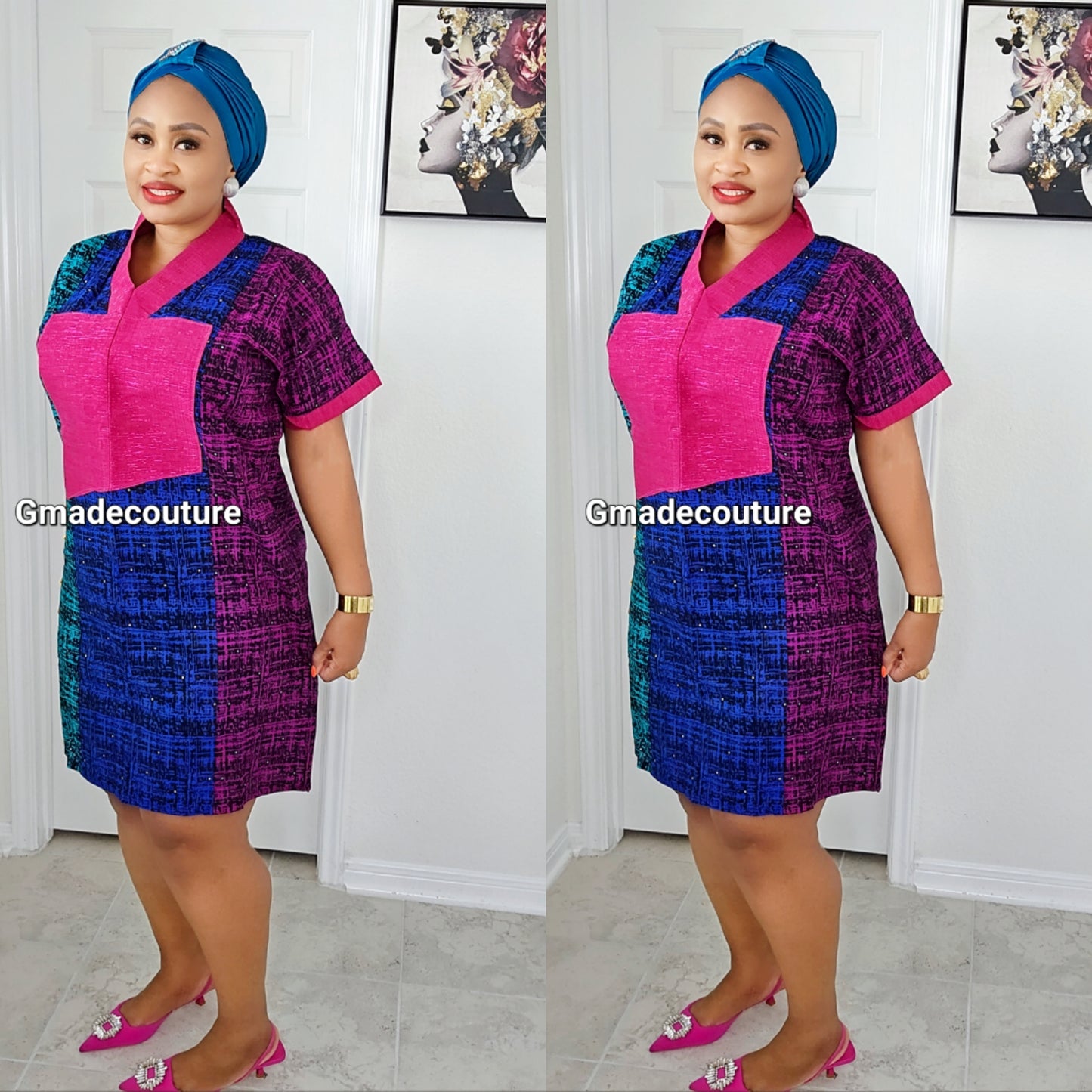 Premium Ankara print Dress with Aso-Oke Patch Neckline