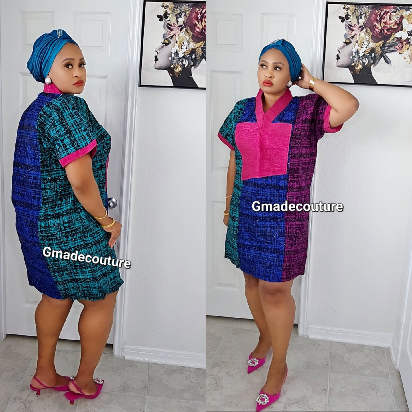 Premium Ankara print Dress with Aso-Oke Patch Neckline