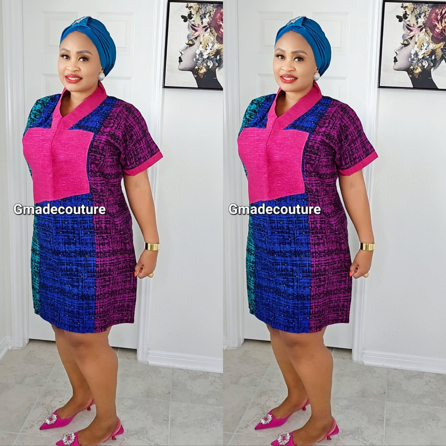 Premium Ankara print Dress with Aso-Oke Patch Neckline