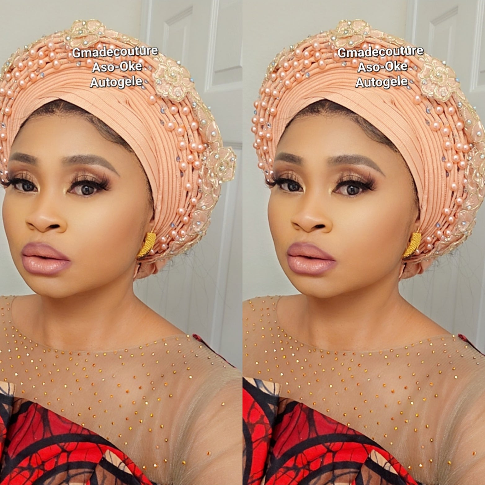 Pearls V-Cut Luxury Autogele fully beaded with pearls and embroidered in lace .