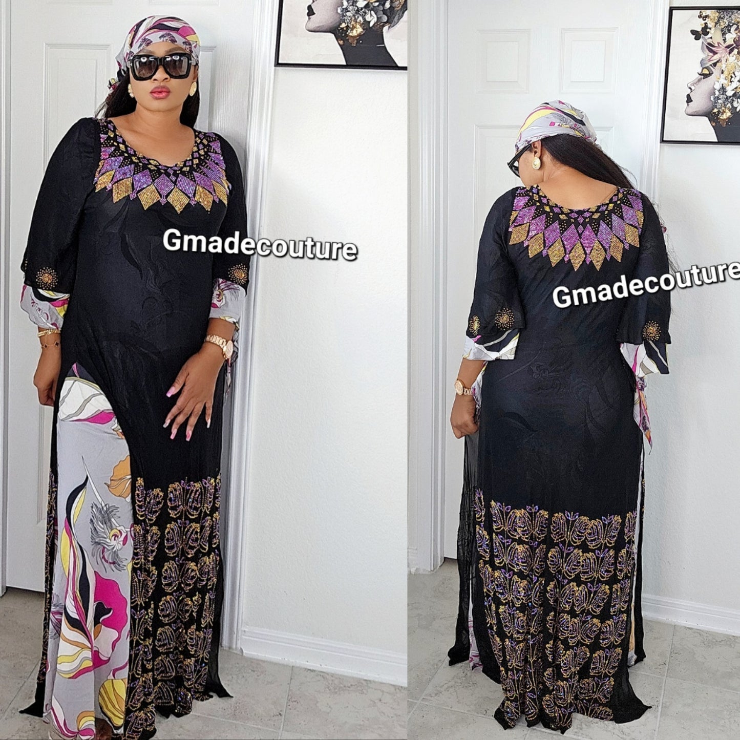 Rich Aunty Hajia Million stones kaftan with open sides-A