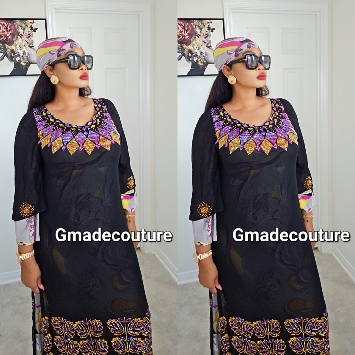 Rich Aunty Hajia Million stones kaftan with open sides-A