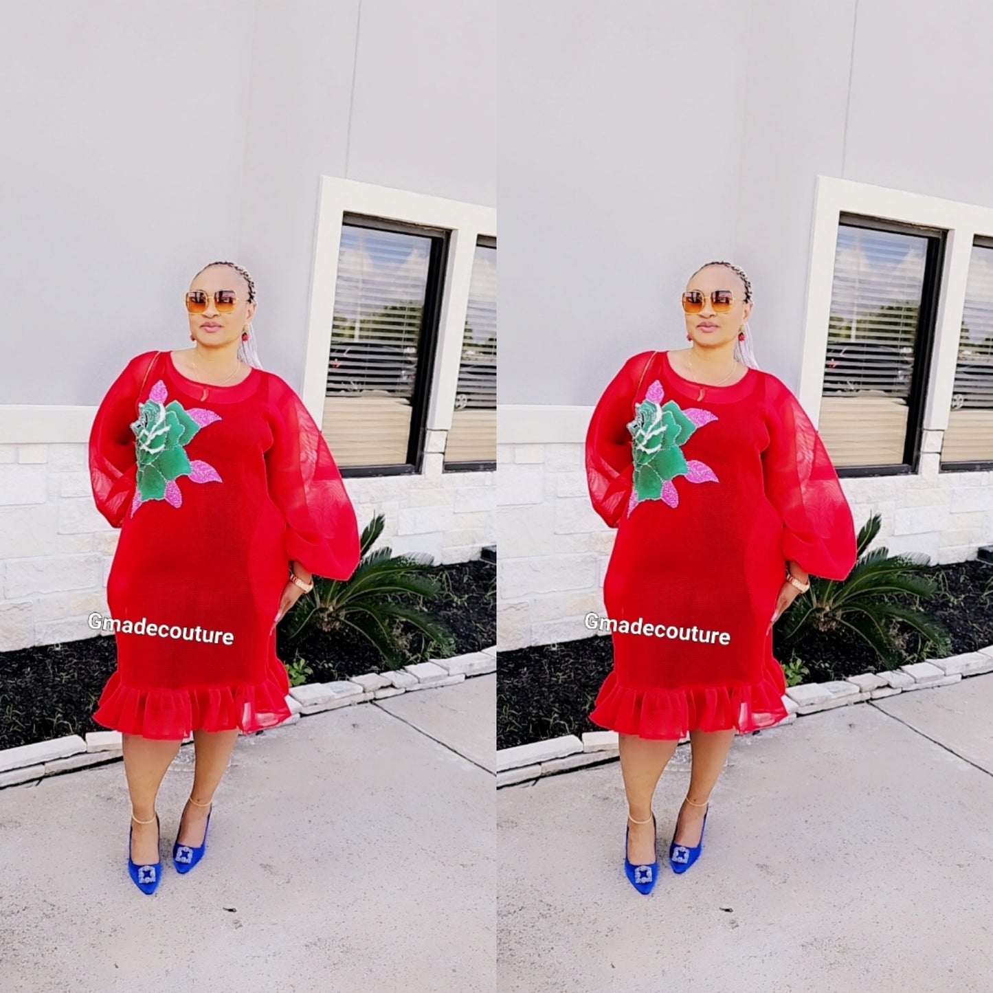 Puff sleeves Lace with Ankara Rose patch and Ruffled Hem