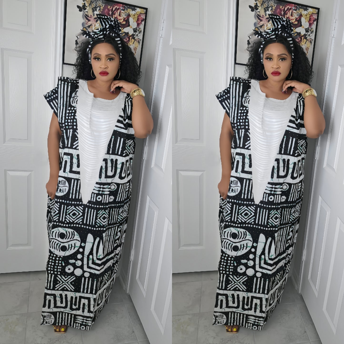 Imade Rich Aunty Luxurious High Quality Embellished Beaded Ankara with Crystals Agbada Bubu Maxi Dress Kaftan Dress with Matching Scarf