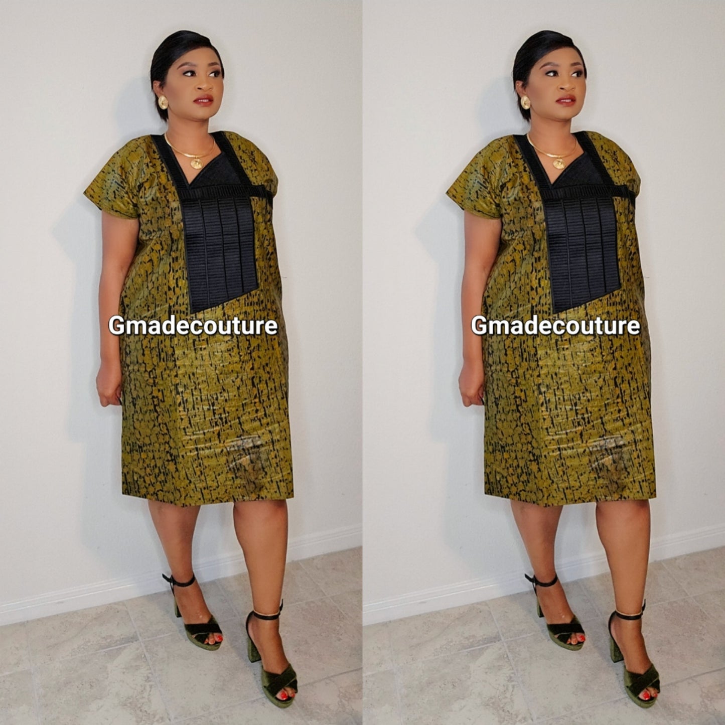 Ihmade Ankara with Embroidery Print Dress with side hidden pockets