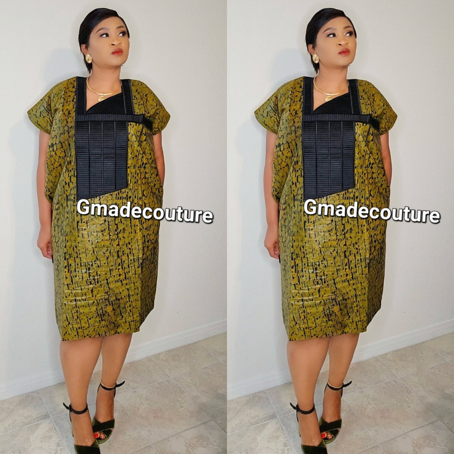 Ihmade Ankara with Embroidery Print Dress with side hidden pockets