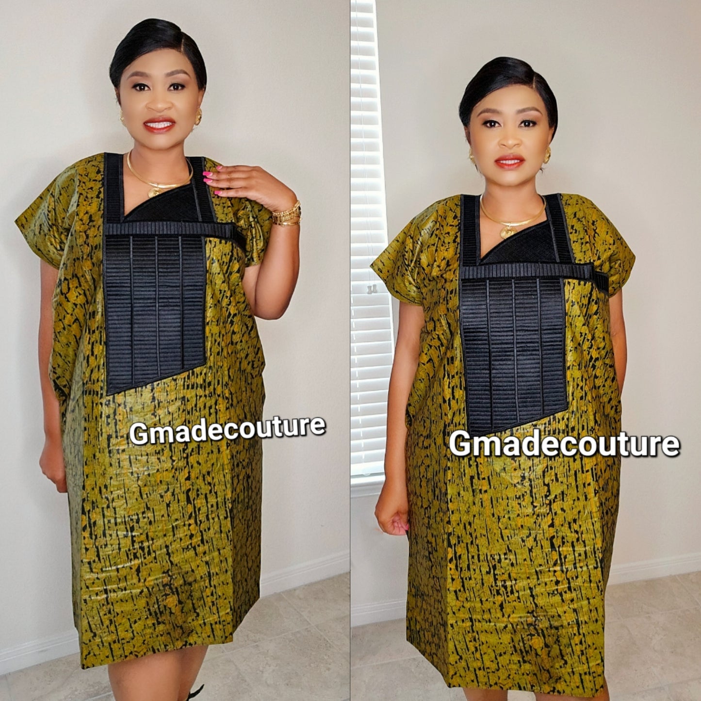 Ihmade Ankara with Embroidery Print Dress with side hidden pockets