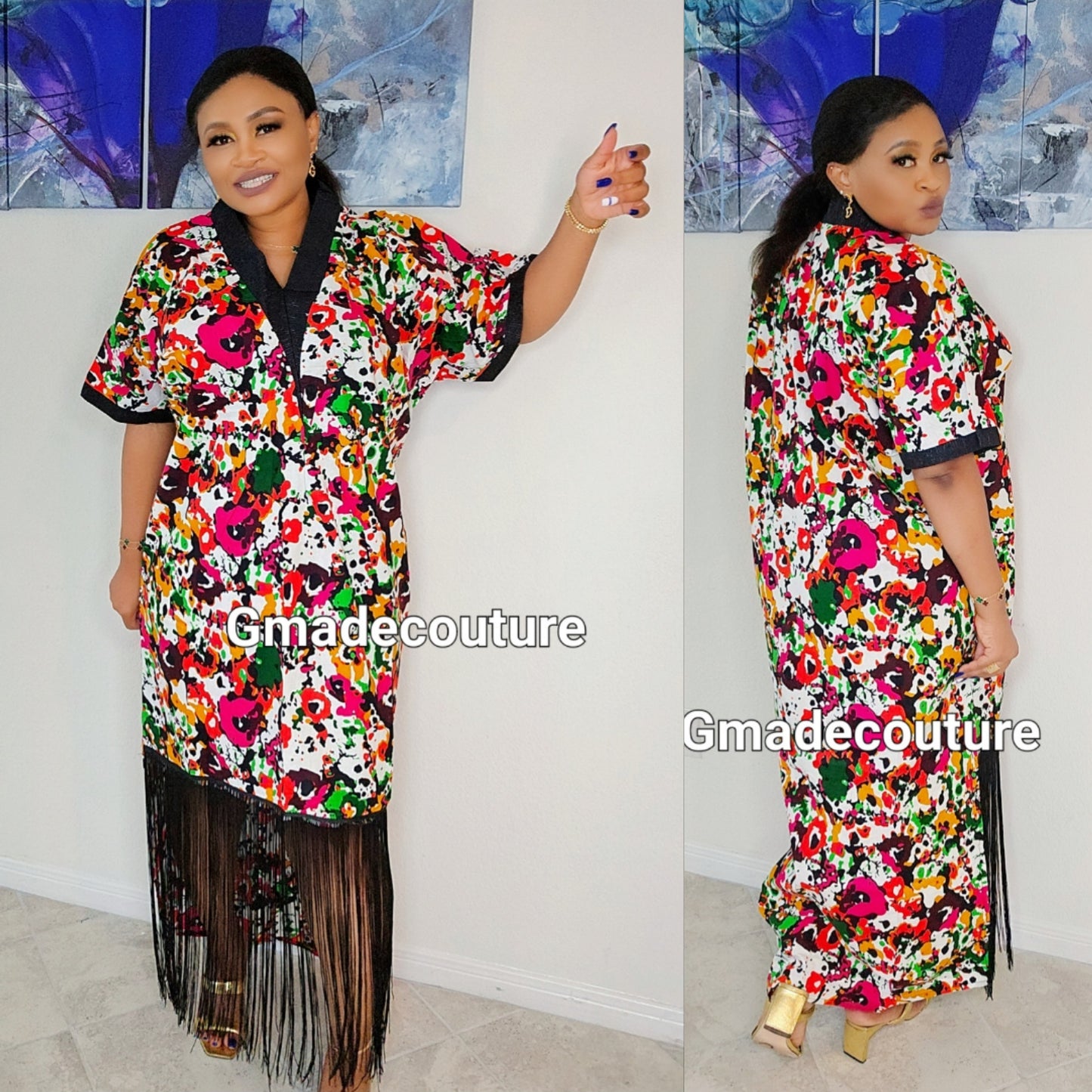 Esosa Luxury Ankara Bubu Dress with Fringe- C
