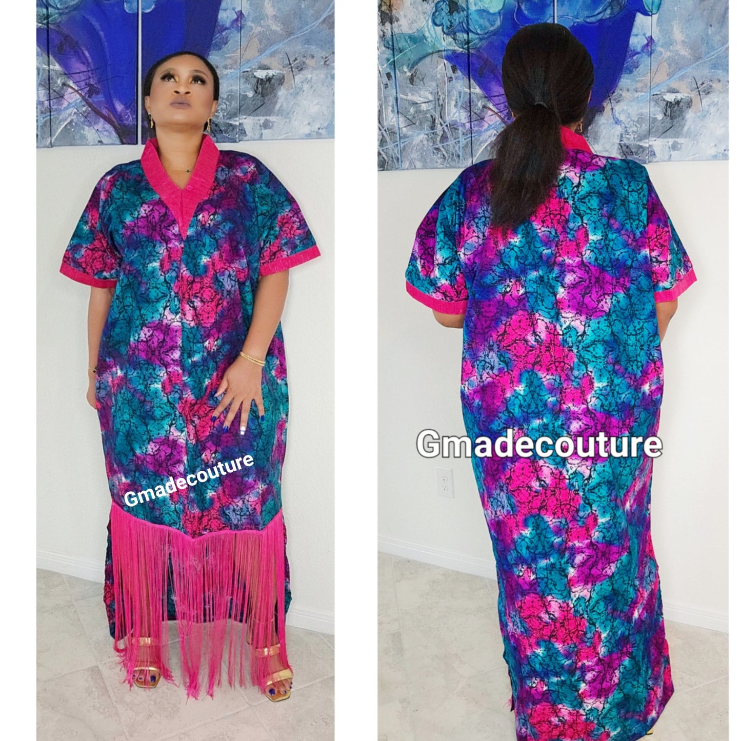 Esosa Luxury Ankara Bubu Dress with Fringe- D