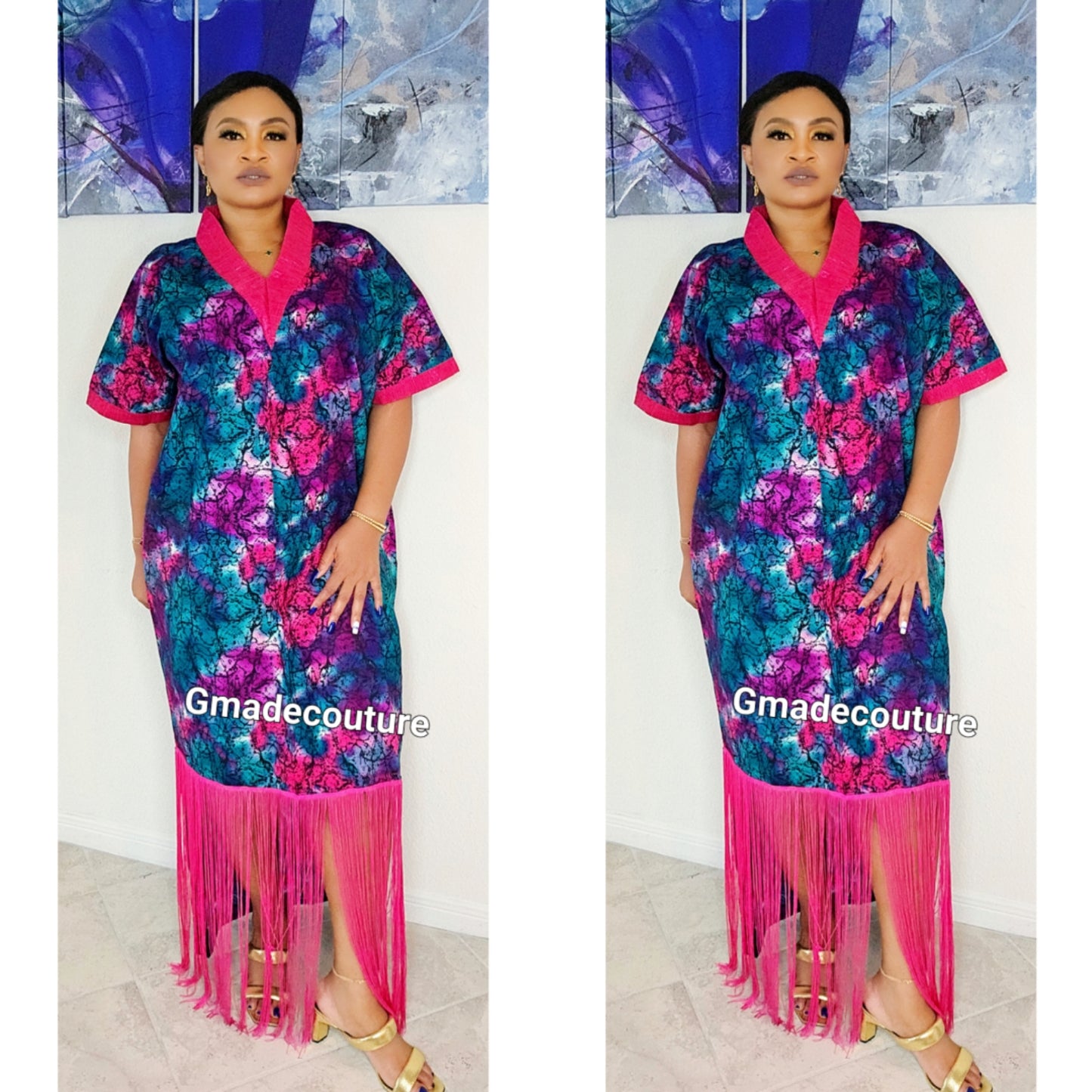 Esosa Luxury Ankara Bubu Dress with Fringe- D