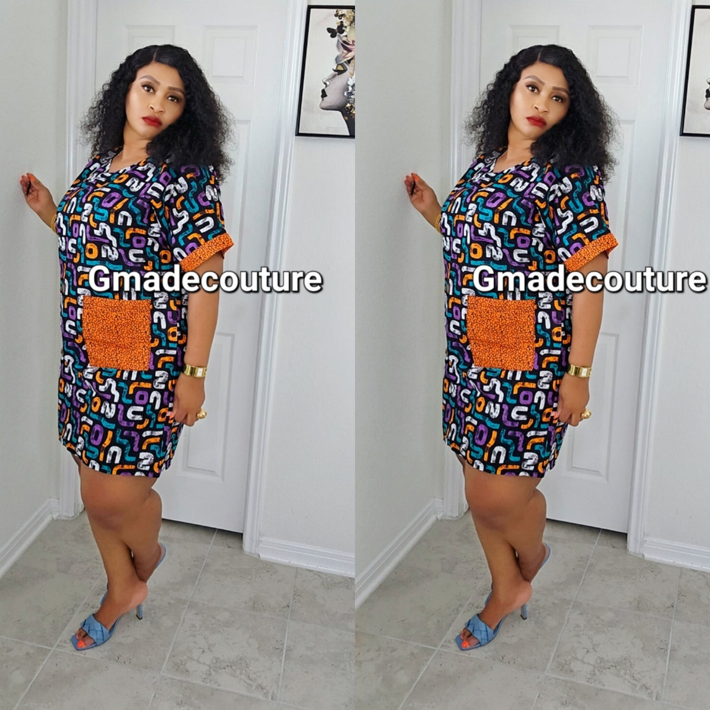 Tee Premium Ankara print patch Dress with Gorgeous Front Pockets-1