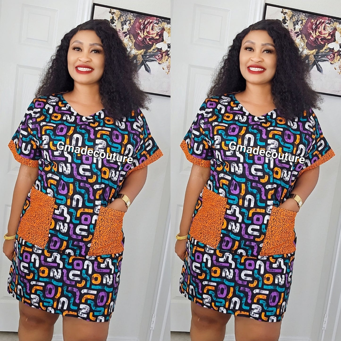 Tee Premium Ankara print patch Dress with Gorgeous Front Pockets-1
