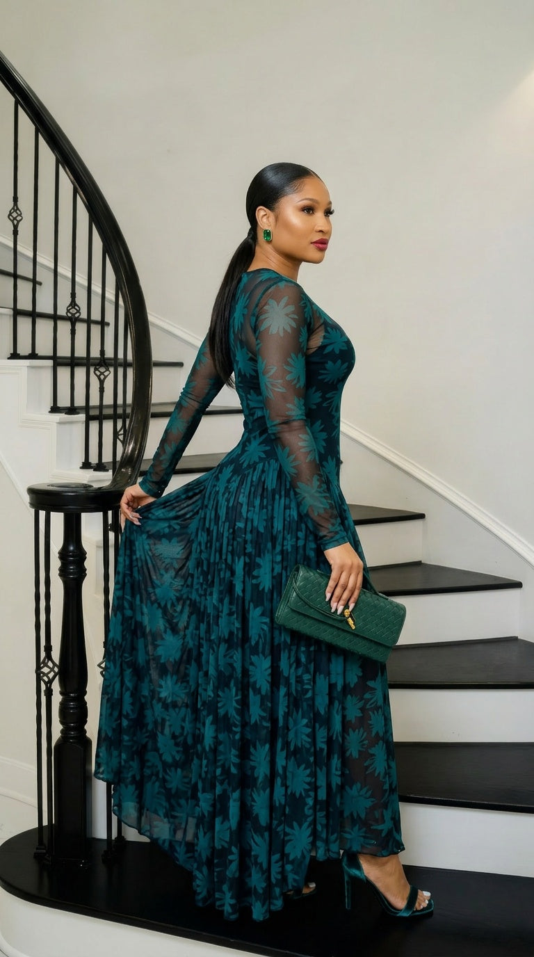 THE EMERALD VEIL Illusion Mesh Gown