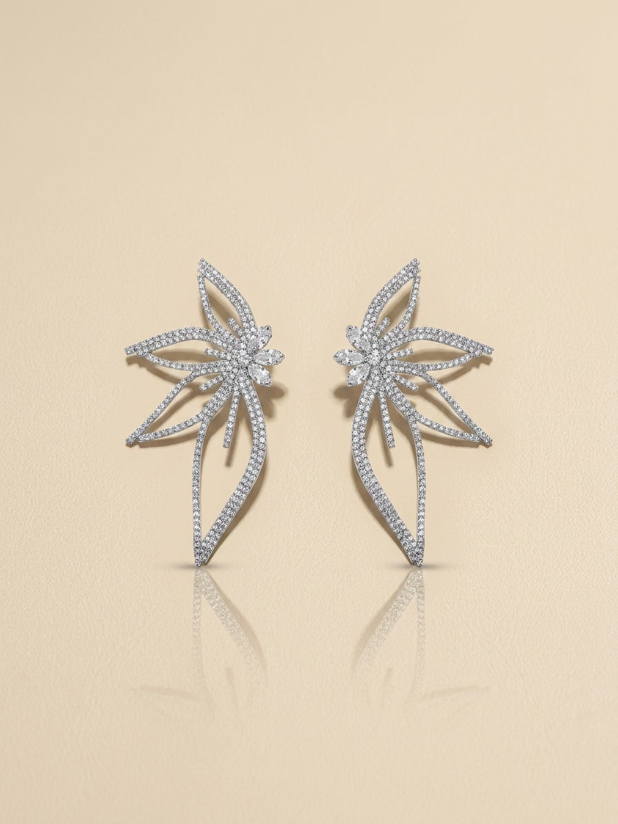 Aurora Bloom Statement Earrings (Silver)