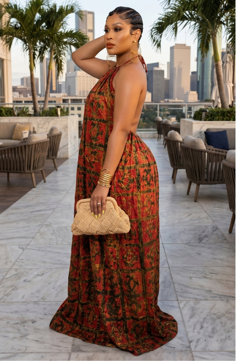 Adire Heiress Open-Back Maxi Dress