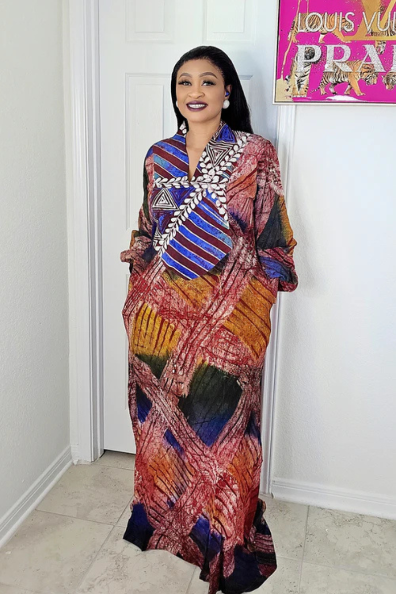 OBIM Adire+ Chiffon Patched Slim Bubu Dress