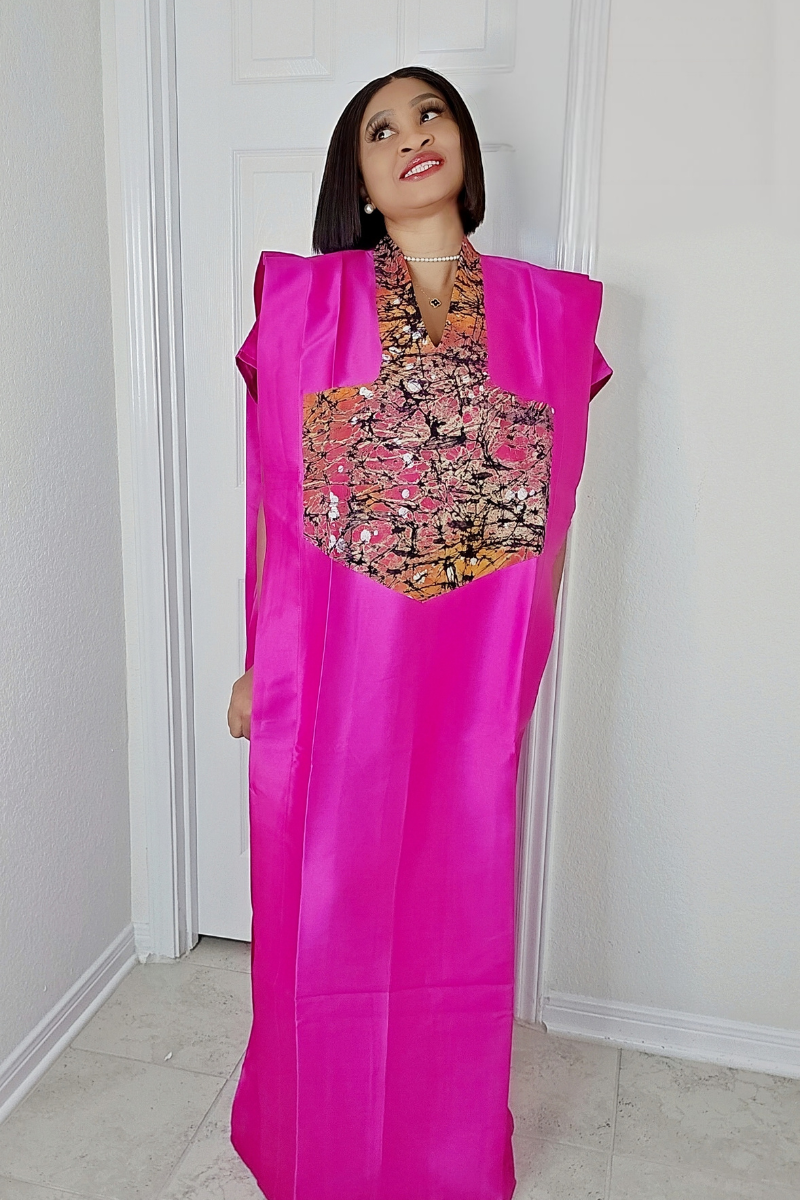 GINA Mikado Silk Rich Aunty Bubu dress with Front Patch