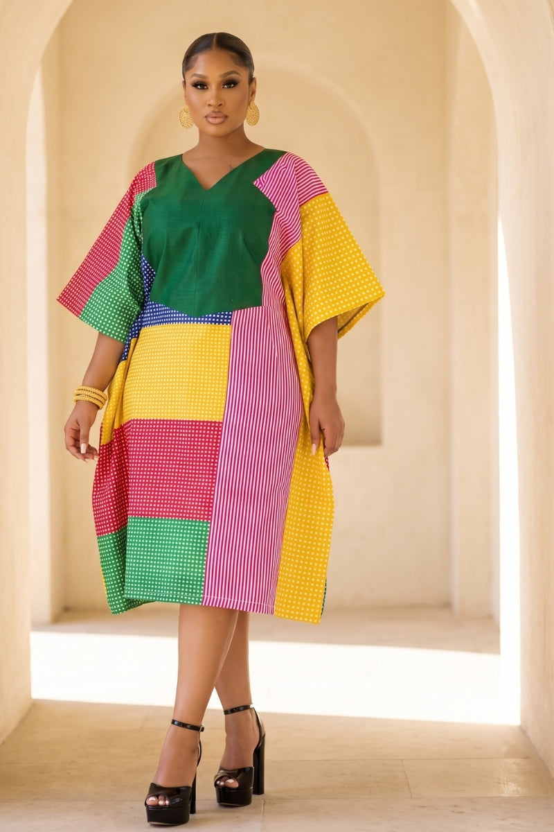 The Abeni Aso-Oke Patchwork Dress- Green