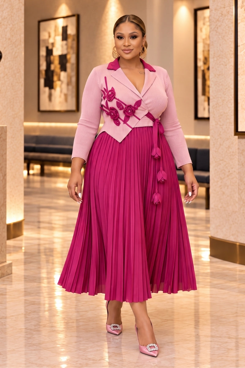 Regal Bloom Pleated Maxi Dress