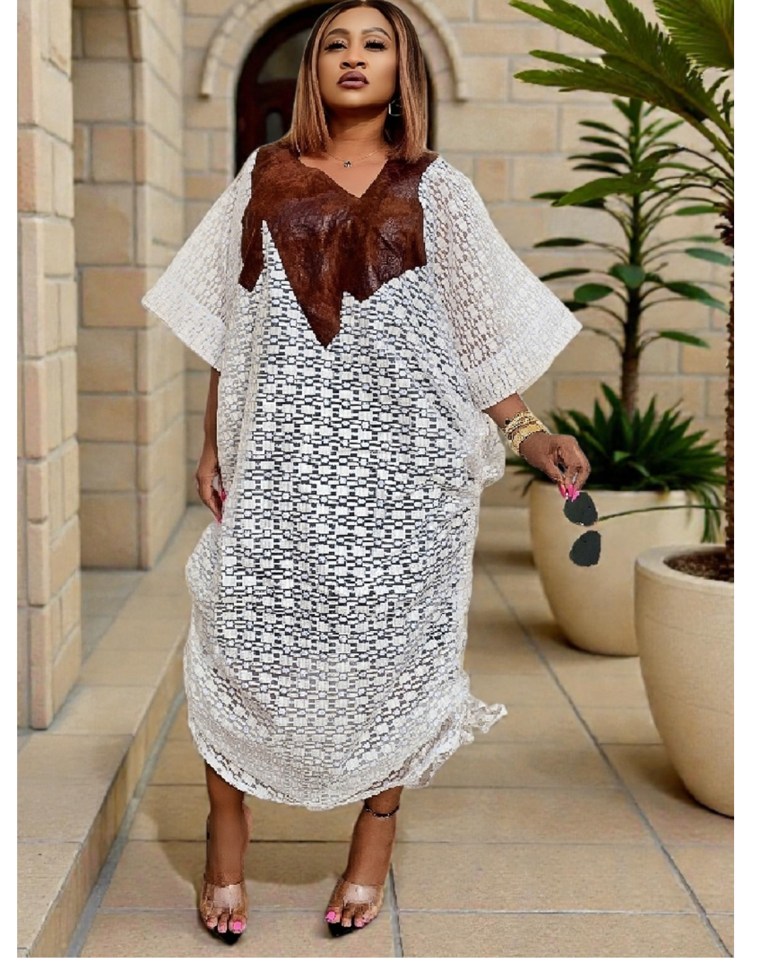 ADUN LEATHER-TRIM LACE BUBU