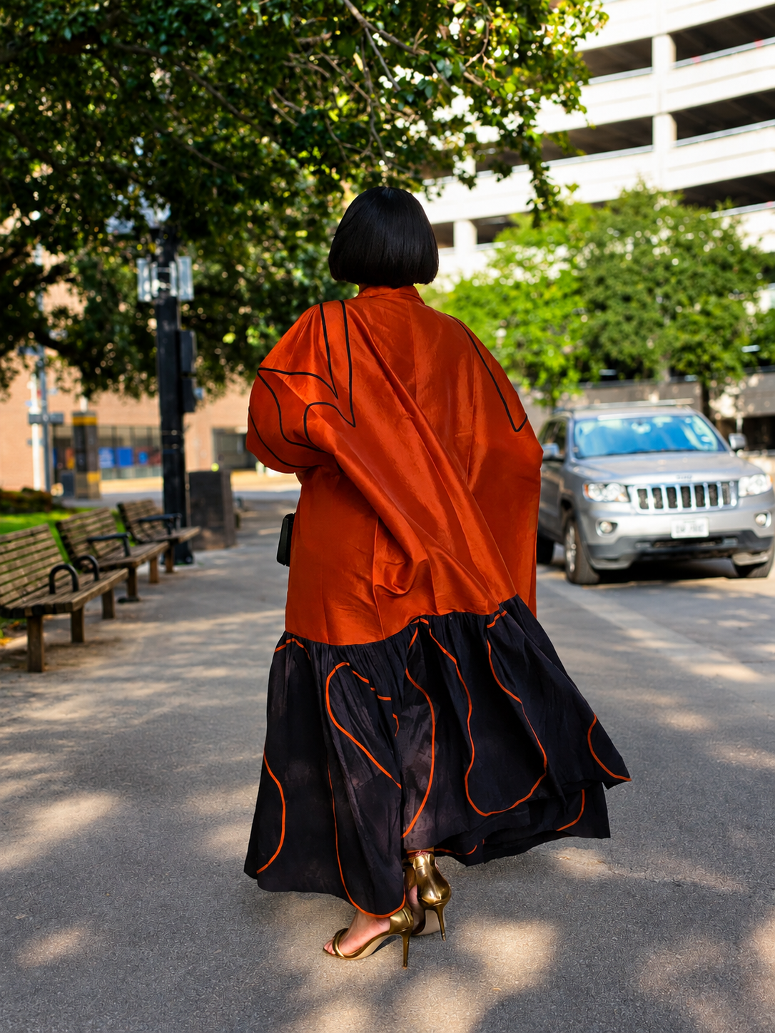 The Executive Lapel Bubu Dress -Burnt Orange × Espresso
