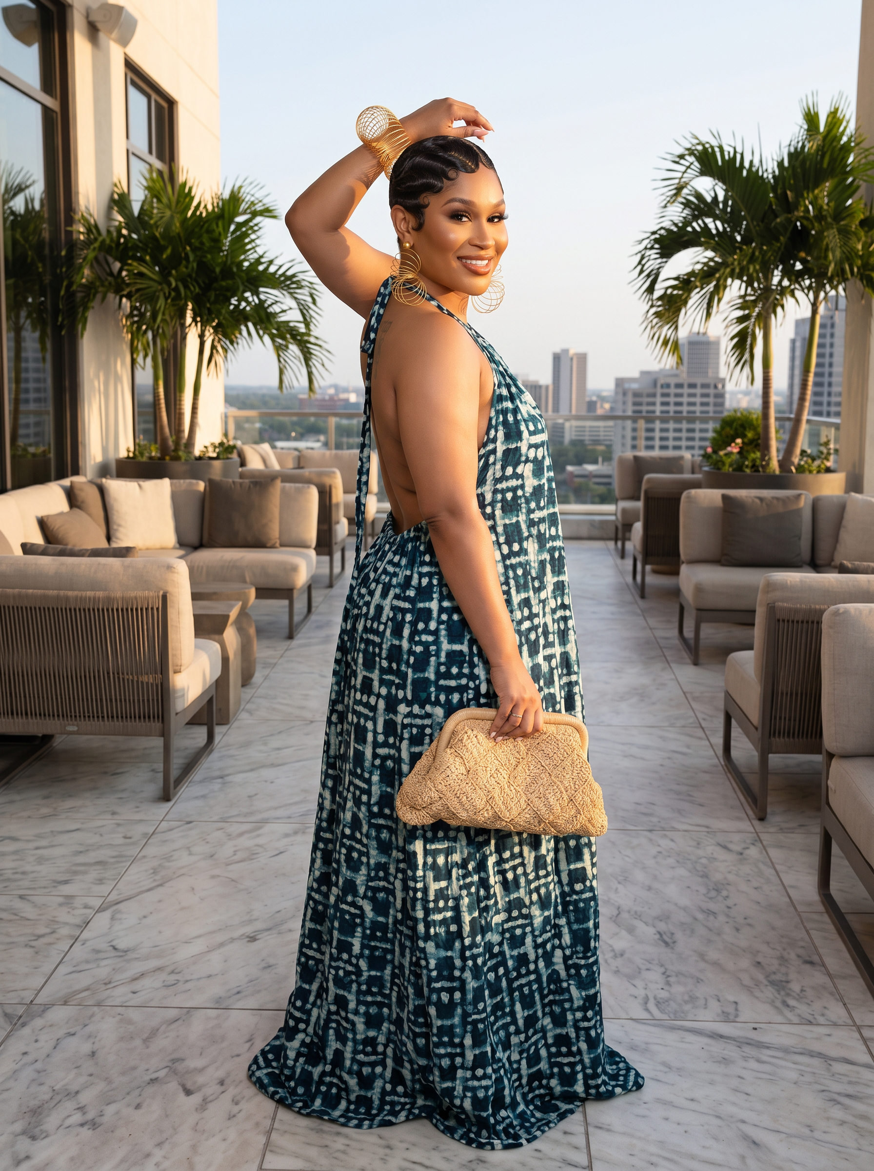 Adire Heiress Open-Back Maxi Dress