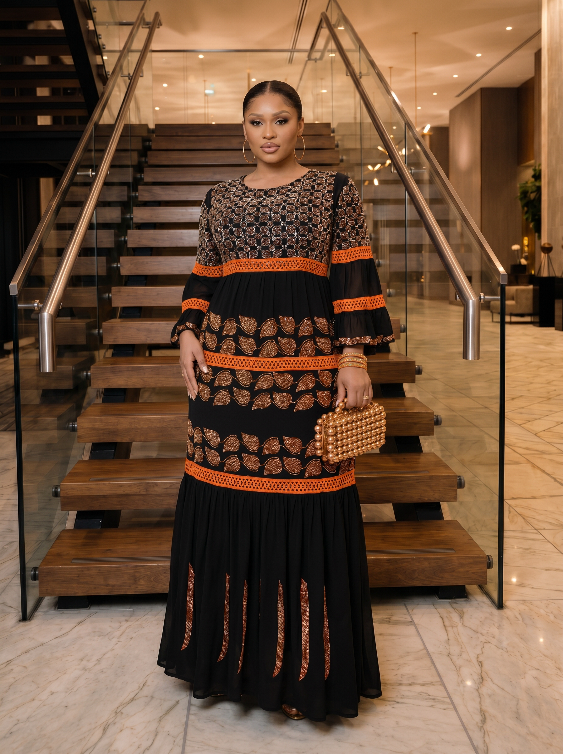 Imade Maxi Million stones kaftan with flare sleeve- 2