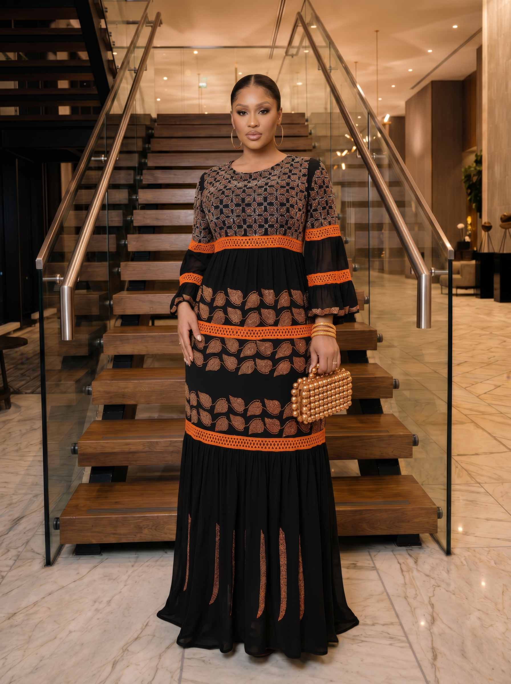 Imade Maxi Million stones kaftan with flare sleeve- 2