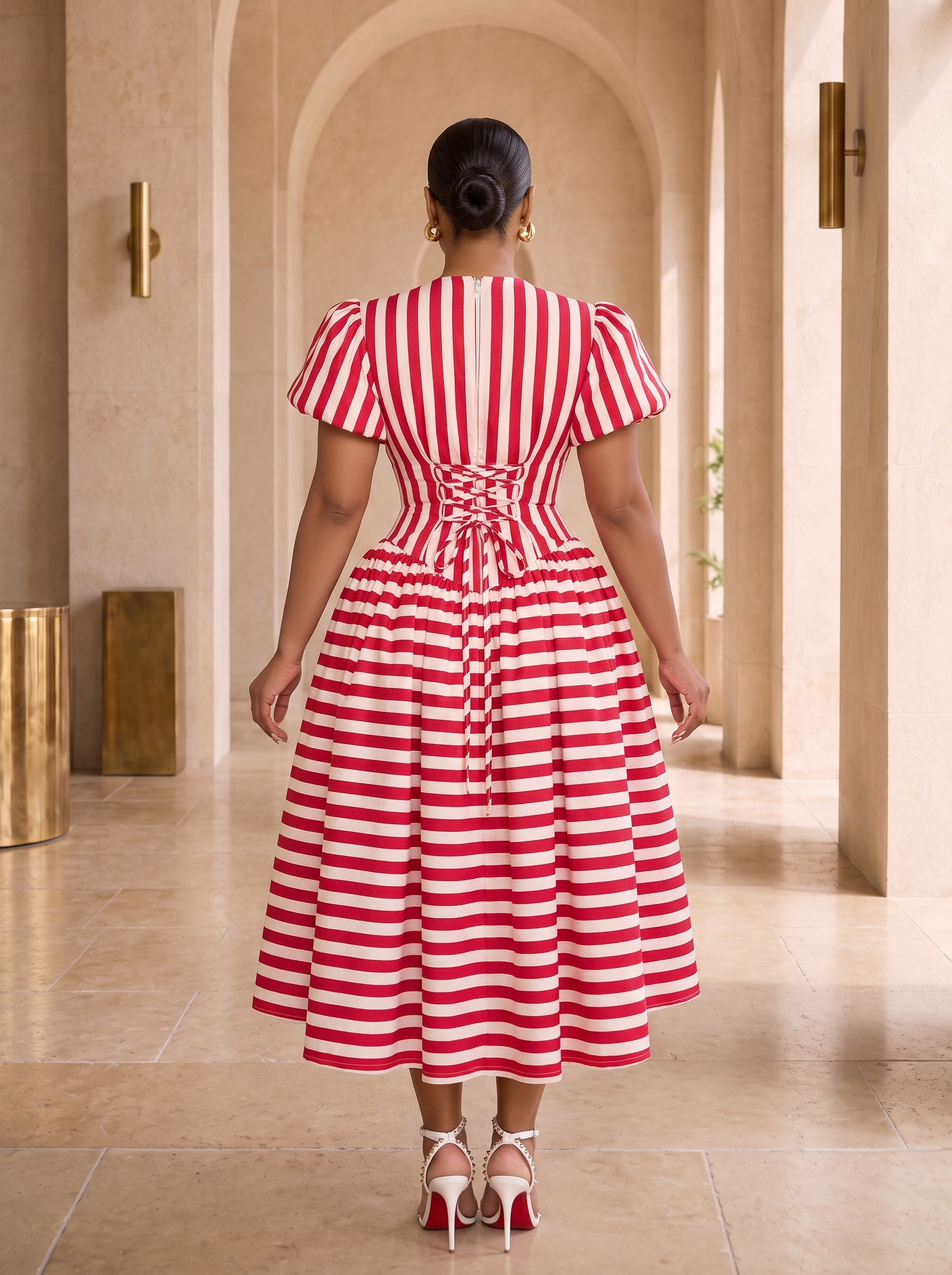 The Amour Striped Corset Midi Dress