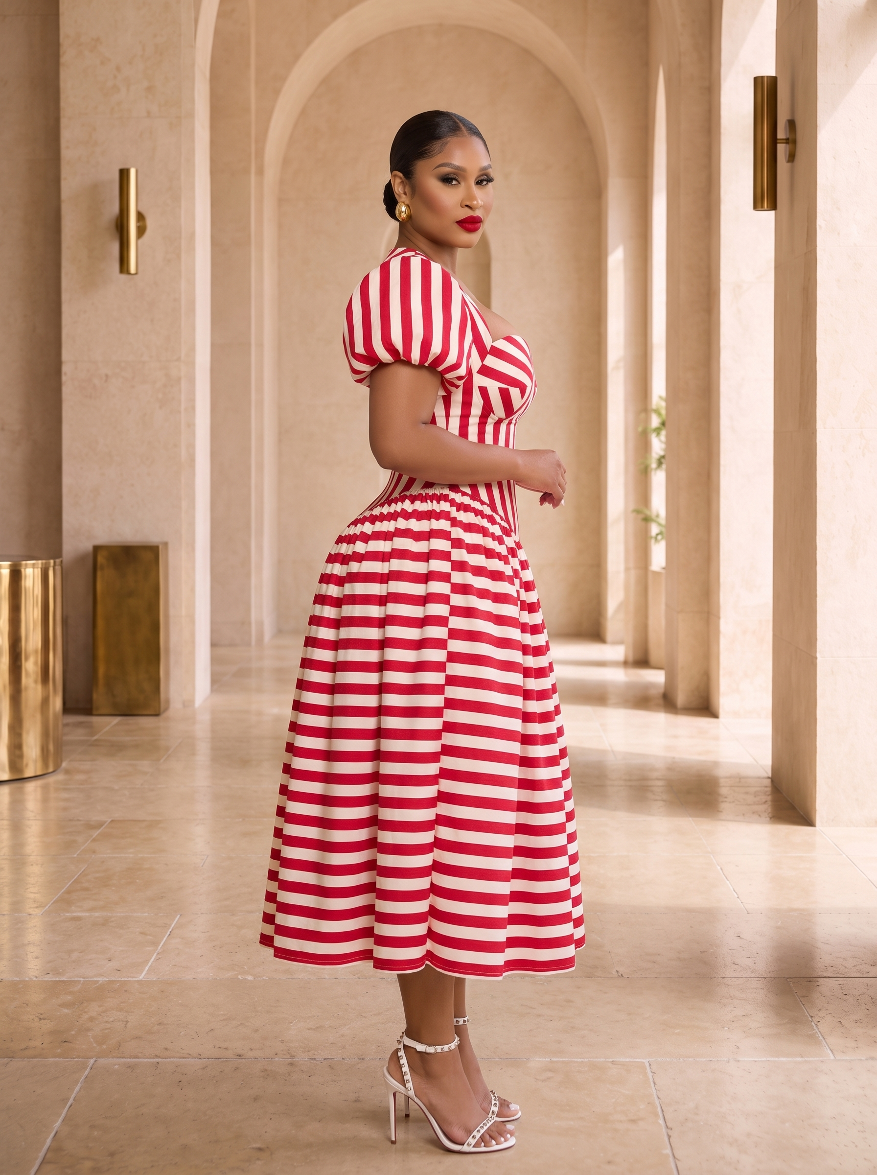 The Amour Striped Corset Midi Dress