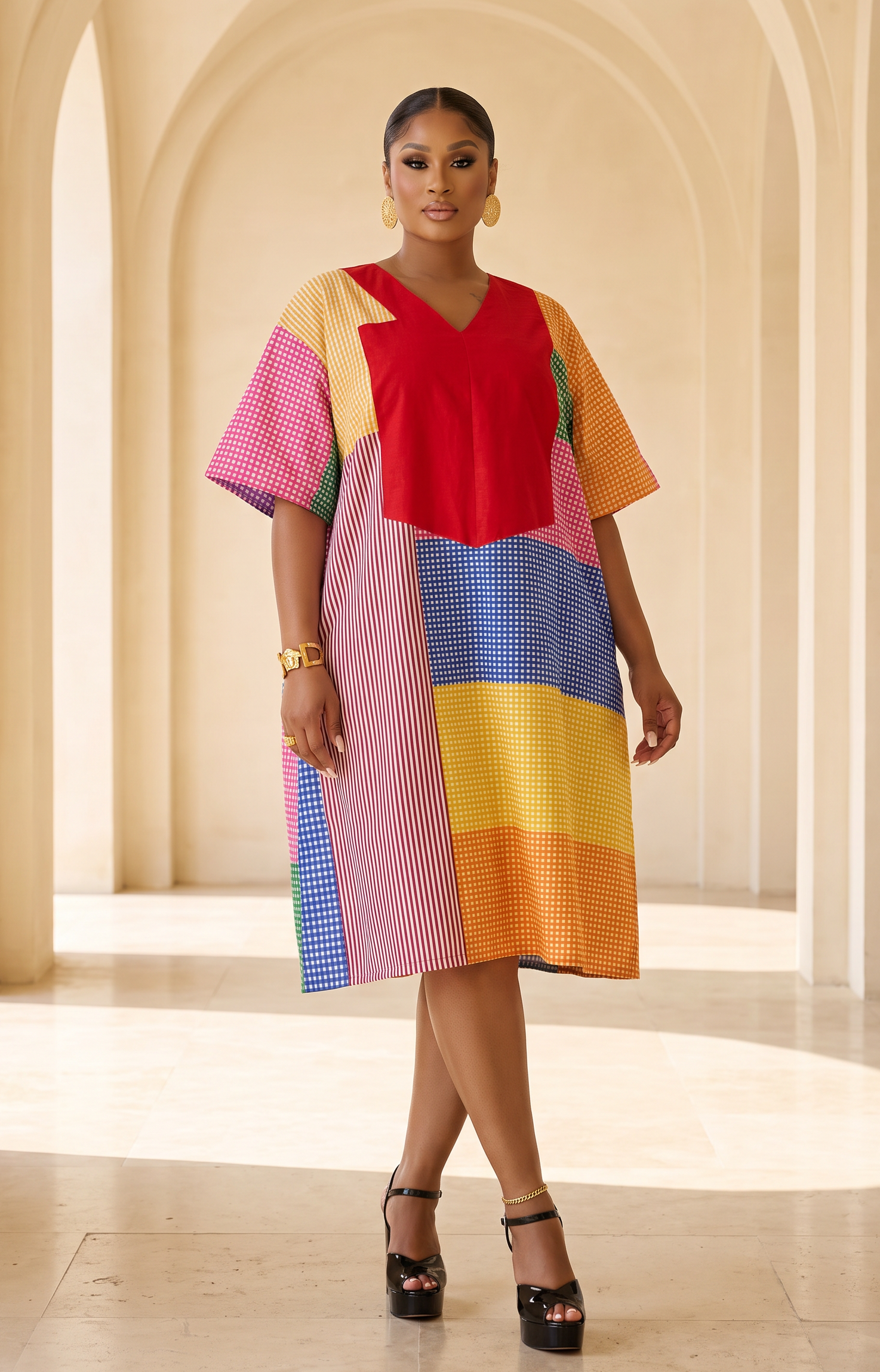 The Abeni Aso-Oke Patchwork Dress- Red