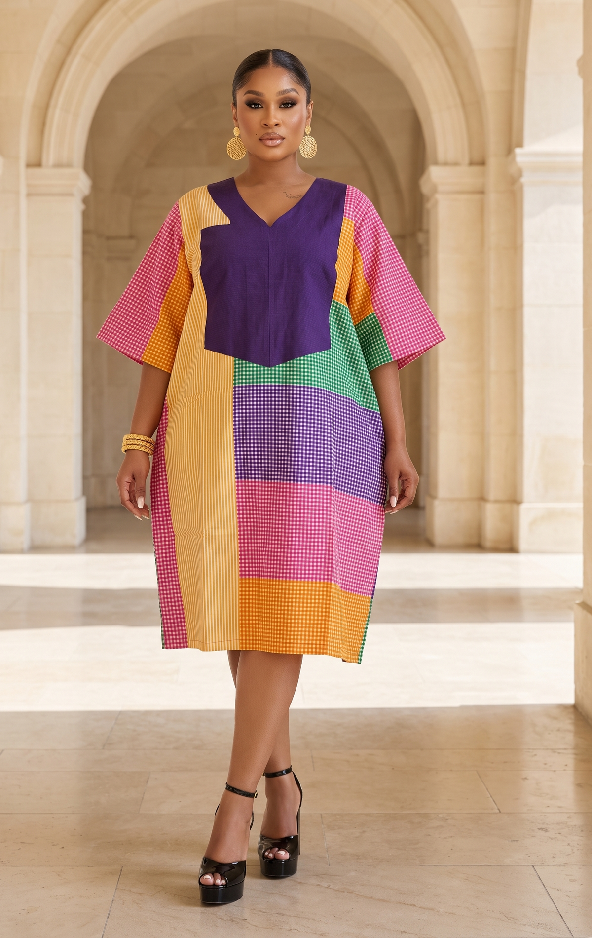 The Abeni Aso-Oke Patchwork Dress- Purple